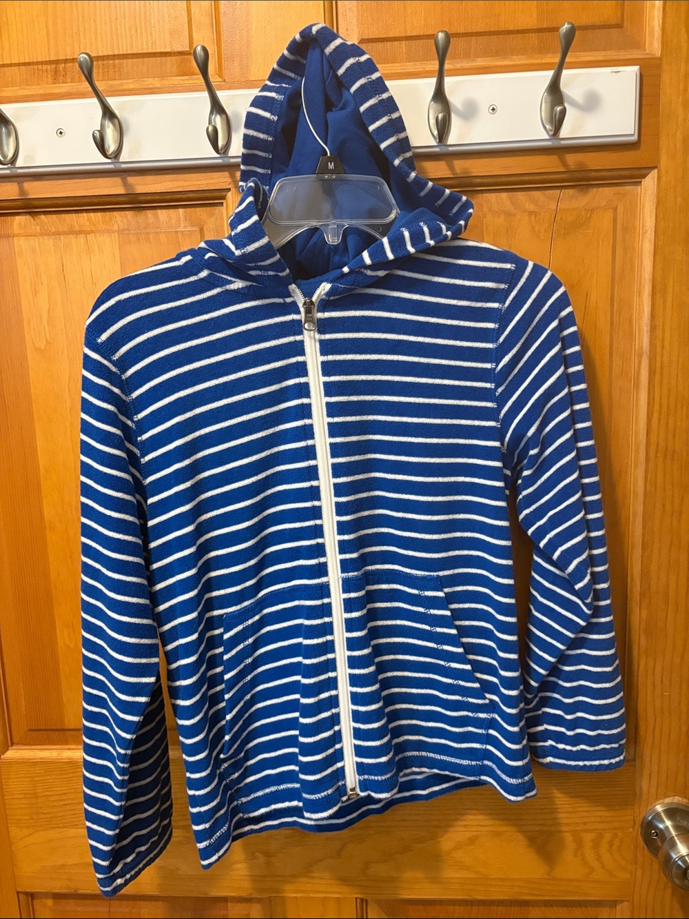 Hanna Andersson Blue and White Striped Kids Hooded Swim Coverup